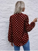 Foil Print Curved Hem Blouse