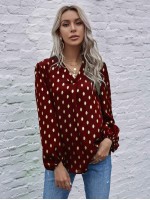 Foil Print Curved Hem Blouse