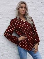 Foil Print Curved Hem Blouse