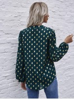 Foil Print Curved Hem Blouse