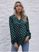 Foil Print Curved Hem Blouse