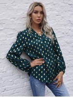 Foil Print Curved Hem Blouse