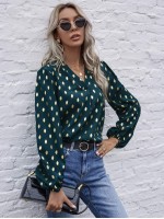 Foil Print Curved Hem Blouse