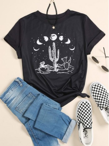 Cactus And Galaxy Print Tee