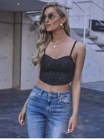 Backless Tie Back Crop Metallic Cami Top