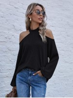 Cold Shoulder Waffle Knit Tee