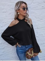 Cold Shoulder Waffle Knit Tee