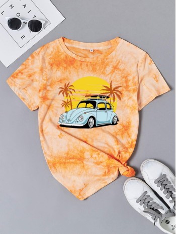 Tie Dye Car Print Tee