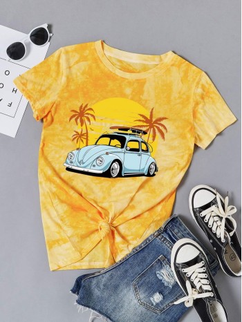 Tie Dye Car Print Tee