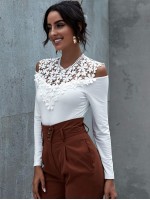 Sheer Lace Yoke Cold Shoulder Tee