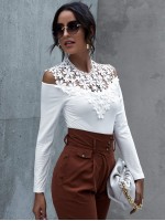 Sheer Lace Yoke Cold Shoulder Tee