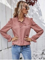 All Over Print Tie Neck Flounce Sleeve Blouse