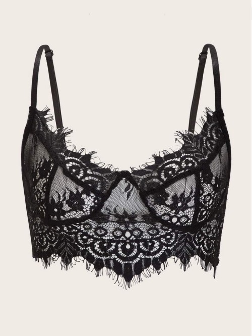 Floral Eyelash Lace Mesh Bralette Top