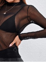 Striped Sheer Mesh Top Without Bra