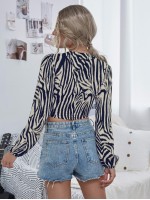 Tie Front Zebra Striped Top