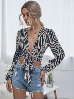 Tie Front Zebra Striped Top