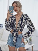 Tie Front Zebra Striped Top