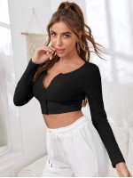 Single Breasted Rib-knit Crop Top