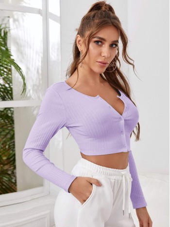 Single Breasted Rib-knit Crop Top