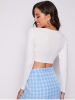 Buttoned Front Rib-knit Crop Top