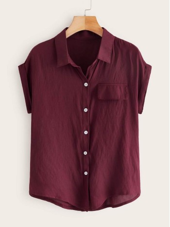 Rolled Cuff Knotted Hem Shirt