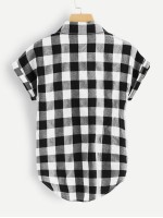 Buffalo Plaid Rolled Cuff Knot Hem Shirt