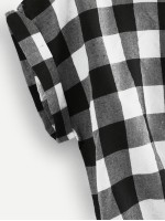 Buffalo Plaid Rolled Cuff Knot Hem Shirt