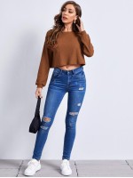 Drop Shoulder Waffle Knit Crop Tee