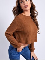 Drop Shoulder Waffle Knit Crop Tee