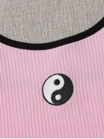 Yin Yang Embroidered Ringer Cami Top