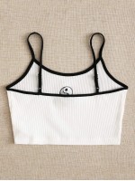 Rib-knit Yin And Yang Embroidered Ringer Cami Top