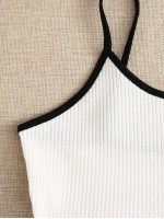 Rib-knit Yin And Yang Embroidered Ringer Cami Top