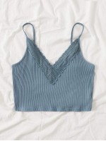 Lace Trim Rib-knit Cami Top