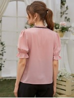 Tie Neck Flounce Sleeve Blouse