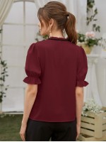 Tie Neck Flounce Sleeve Blouse