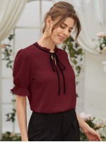 Tie Neck Flounce Sleeve Blouse