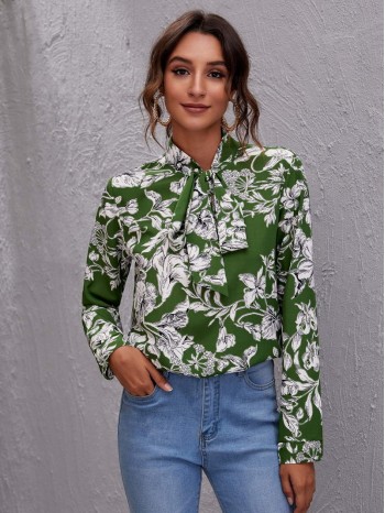 Tie Neck Floral Print Top