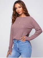 Raglan Sleeve Split Hem Waffle Knit Tee