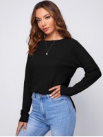 Raglan Sleeve Split Hem Waffle Knit Tee