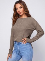 Raglan Sleeve Split Hem Waffle Knit Tee