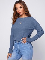 Raglan Sleeve Split Hem Waffle Knit Tee