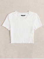 Lettuce Trim Rib-knit Solid Tee