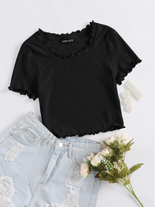 Lettuce Trim Rib-Knit Tee