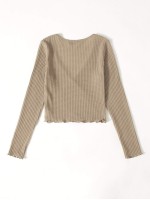 Surplice Neck Lettuce Trim Waffle Knit Top