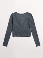 Surplice Neck Lettuce Trim Waffle Knit Top