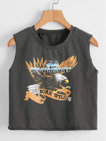 Eagle & Letter Graphic Crop Tank Top