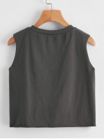 Eagle & Letter Graphic Crop Tank Top