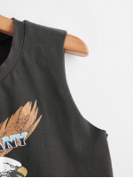 Eagle & Letter Graphic Crop Tank Top