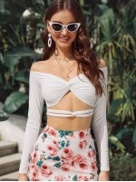 Ribbed Off-the-Shoulder Twisted Crop Top