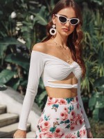 Ribbed Off-the-Shoulder Twisted Crop Top